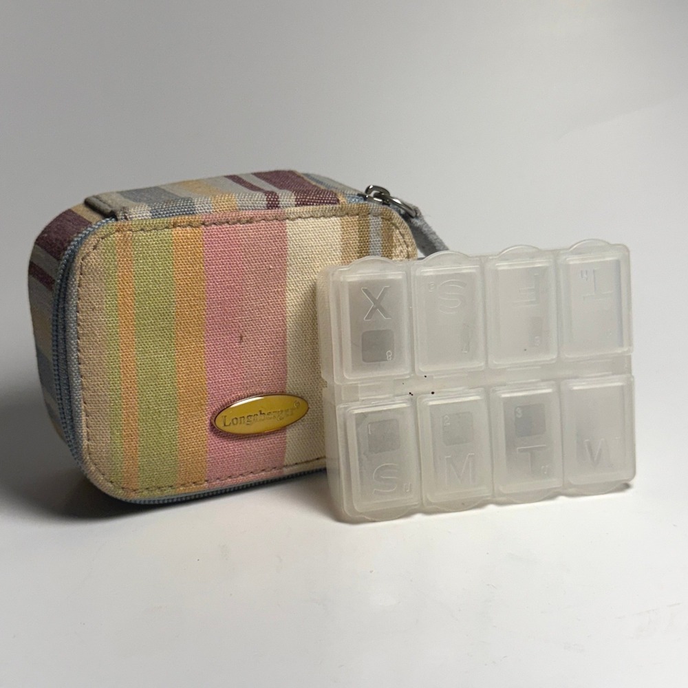 Longaberger Homestead Pastel Striped Pill‎ Organizer Case 7 Day Pill Box HTF